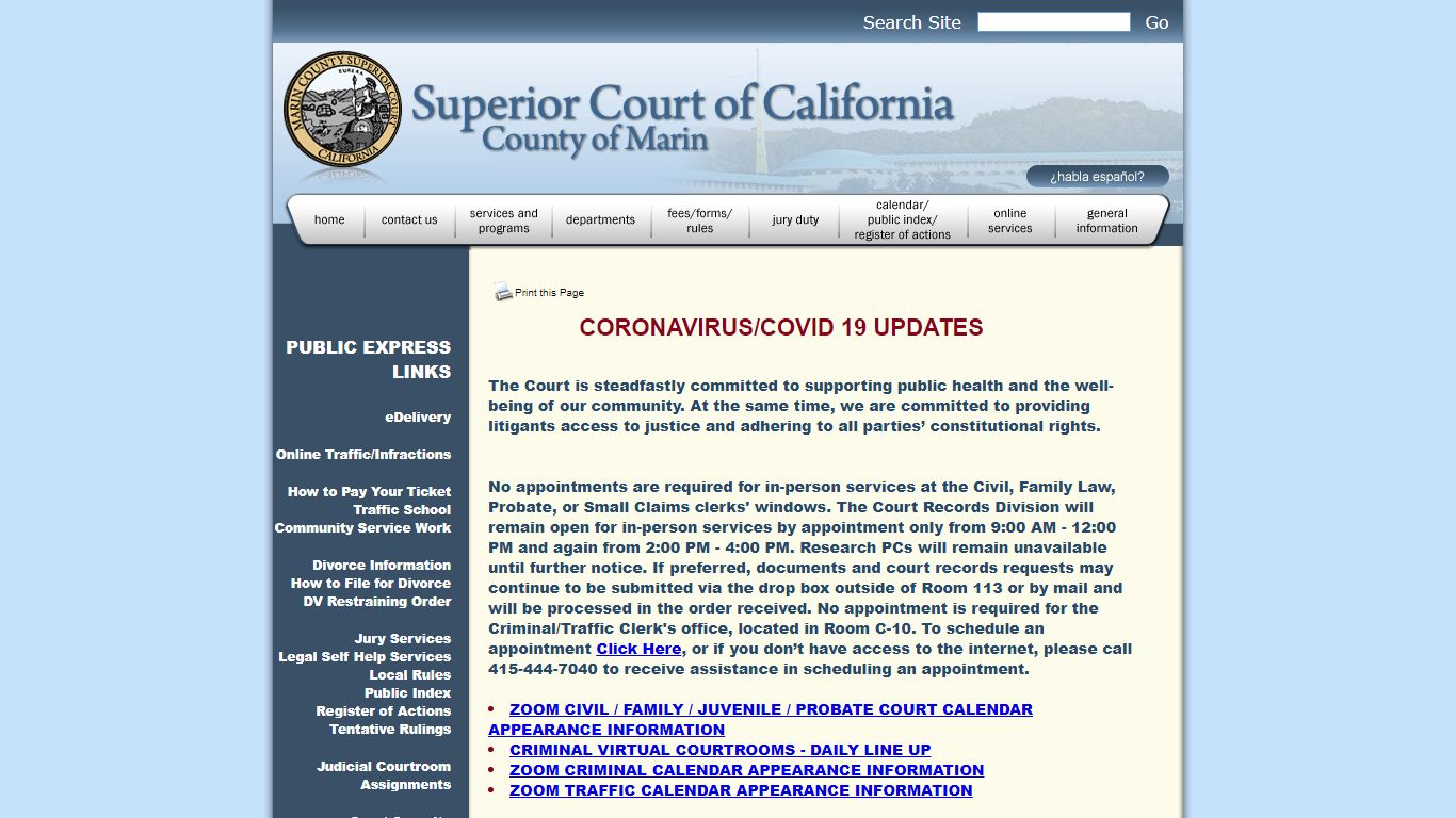 Marin County Superior Court - Homepage