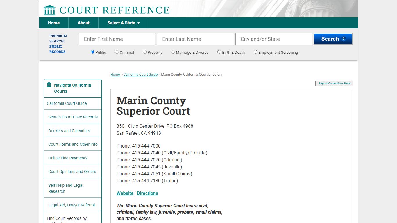 Marin County Superior Court - Court Records Directory