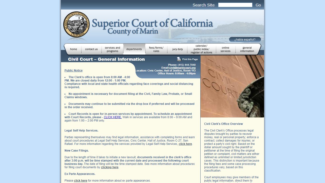 Marin County Superior Court – Civil Court – General ...
