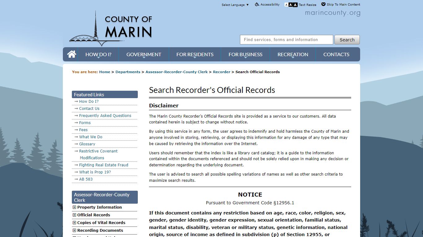 Search Recorder's Official Records - Marin County
